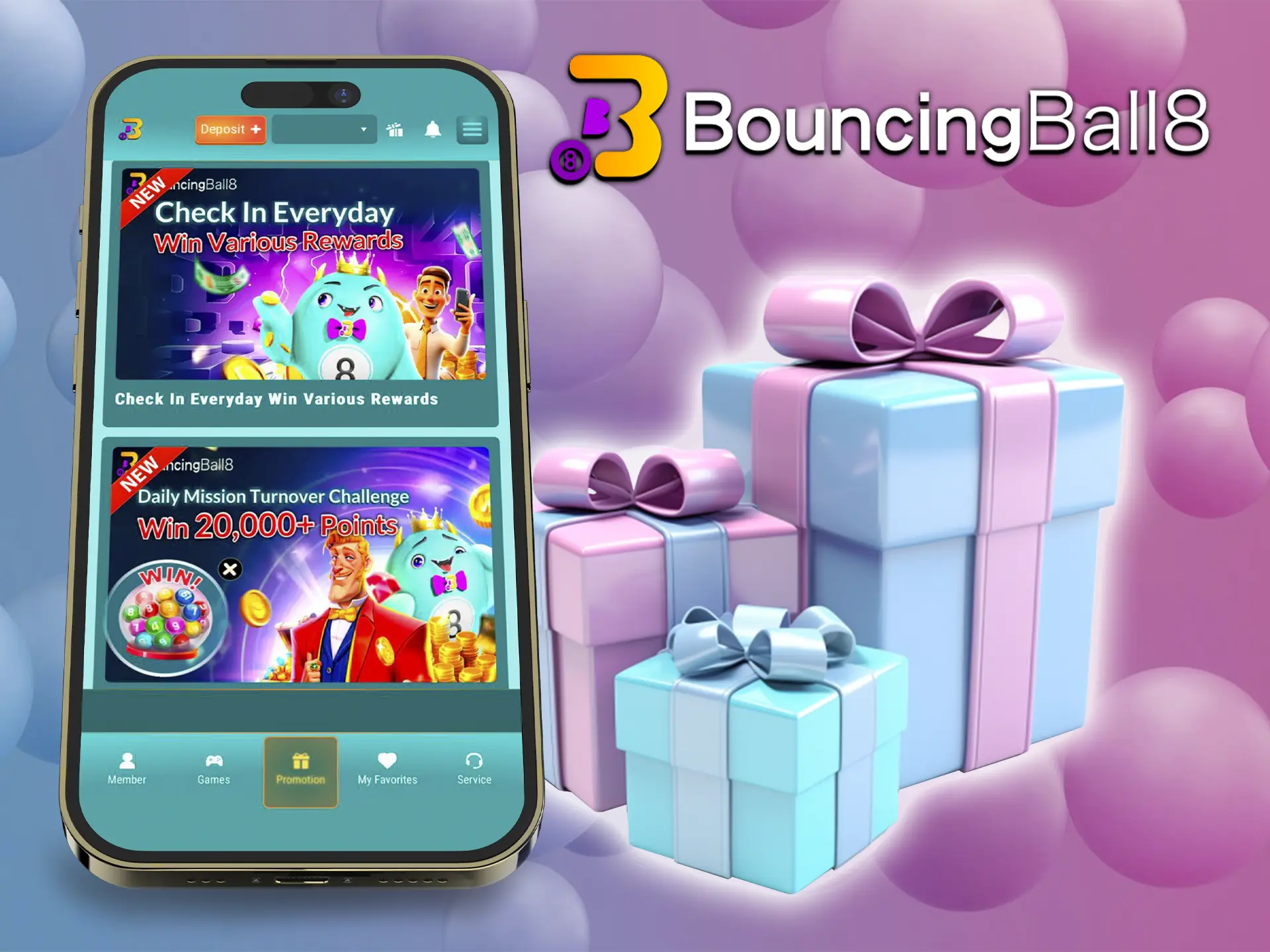 In the app you will also find all the features and bonus opportunities you need from BouncingBall8.