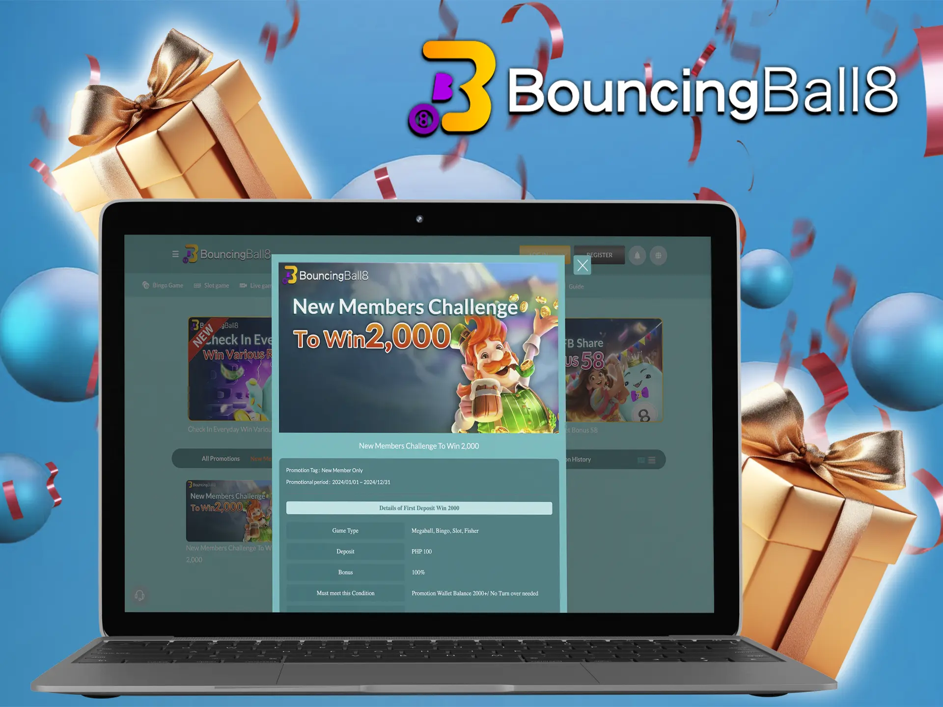 Use the welcome bonus from BouncingBall8 to increase your balance and make a big bet.