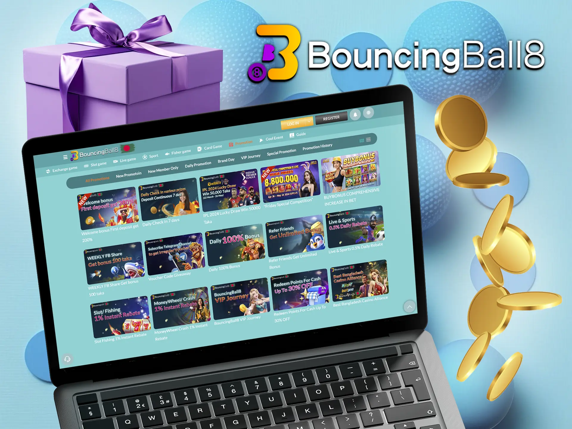 After your first deposit, don't forget to claim your first and long awaited bonus from BouncingBall8.